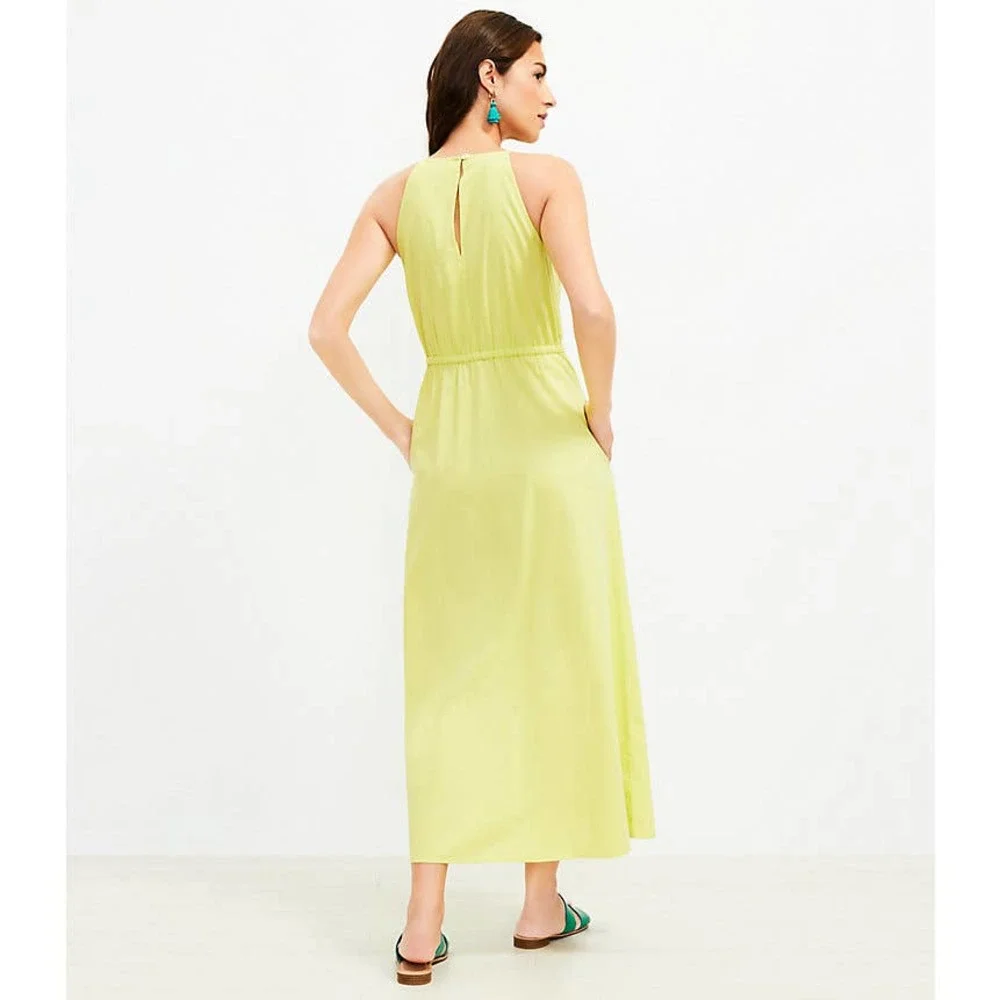 LOFT Pocket Midi Dress in Glowing Lime Drawstring Keyhole Back Size XL - Picture 3 of 8